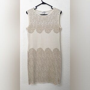 Max Mara - Jacquard Knit Tan and Gold Sleeveless Dress